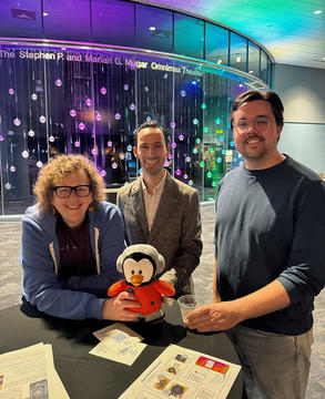 Alyssa Goodman, Scott Lucchini, and Cameren Swiggum at the Boston Museum of Science after their presentation in the Planetarium. 